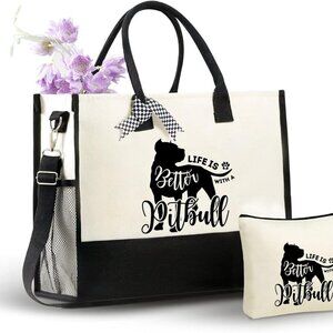 Gifts for Women Canvas Tote Bag Shoulder Strap Zipper Closure Multi-Use